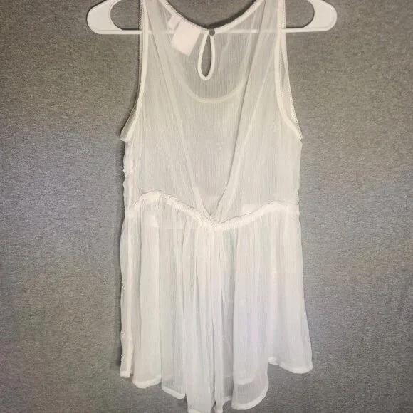 Lauren Conrad Sheer Babydoll Tank Top Floral Embroidery Keyhole - Picture 3 of 5